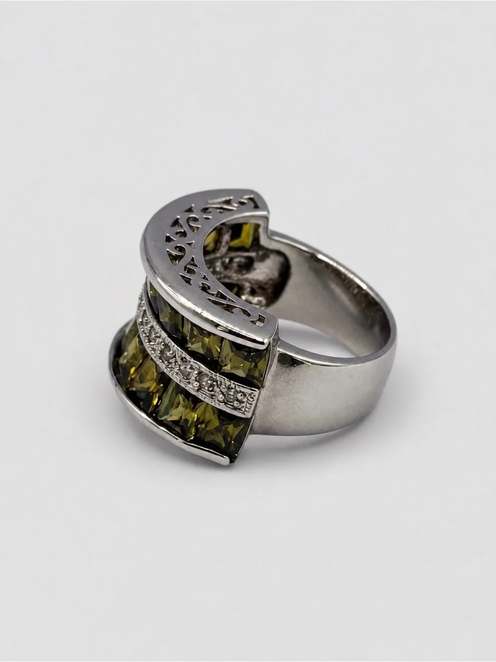 Park Lane Olive Green Crystal Wide Band Statement Ring Size 7
